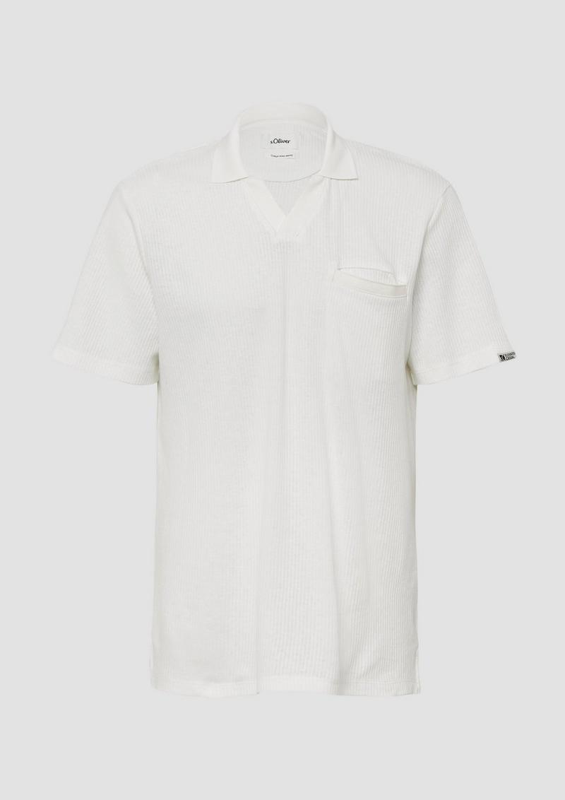 s.Oliver Poloshirt aus Leinenmix mit Brusttasche - weiß