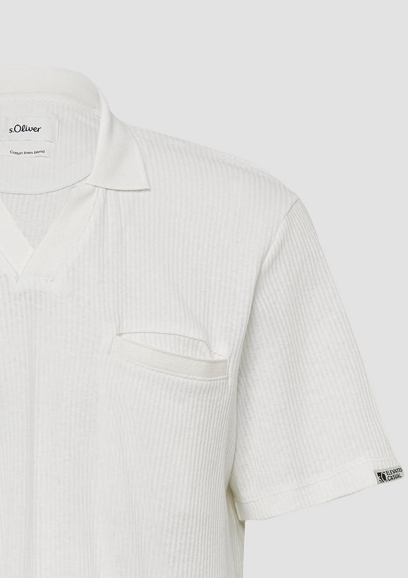 s.Oliver Poloshirt aus Leinenmix mit Brusttasche - weiß