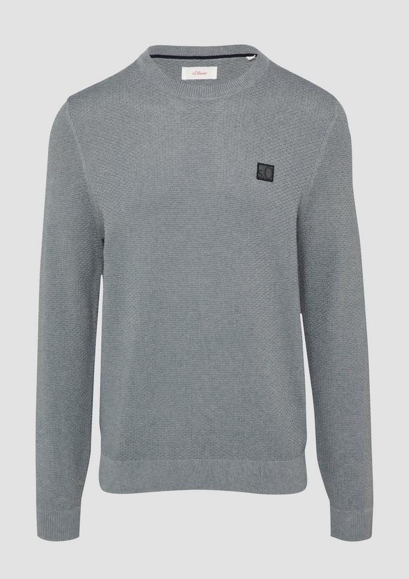 s.Oliver Strukturierter Strickpullover mit Logo-Patch - schiefergrau