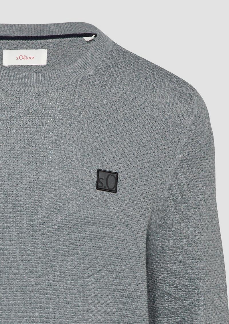 s.Oliver Strukturierter Strickpullover mit Logo-Patch - schiefergrau