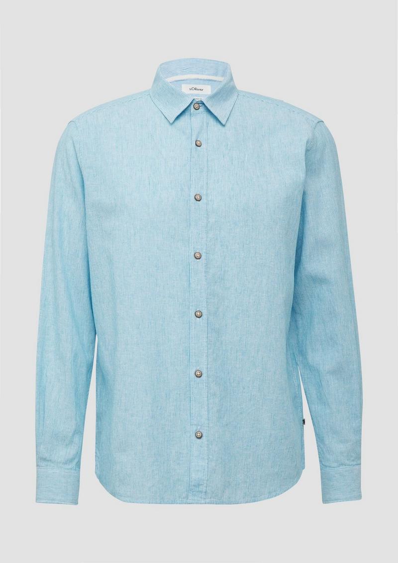 s.Oliver Regular Fit: Gestreiftes Hemd aus Baumwoll- und Leinenmix - pastelltürkis
