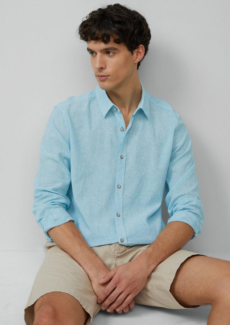 s.Oliver Regular Fit: Gestreiftes Hemd aus Baumwoll- und Leinenmix - pastelltürkis