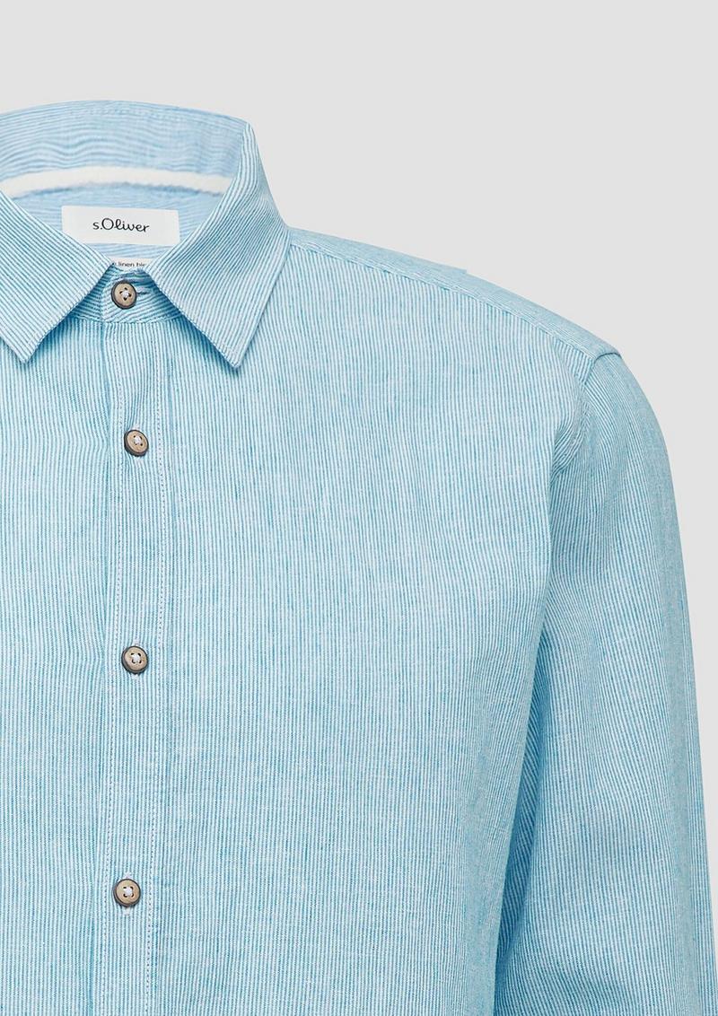 s.Oliver Regular Fit: Gestreiftes Hemd aus Baumwoll- und Leinenmix - pastelltürkis