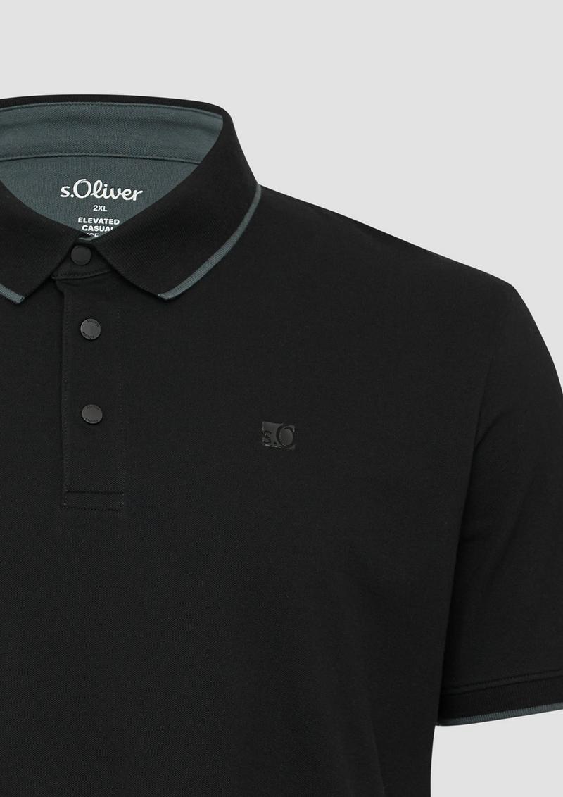 s.Oliver Sportives Piqué-Poloshirt mit Kontrast-Details - schwarz