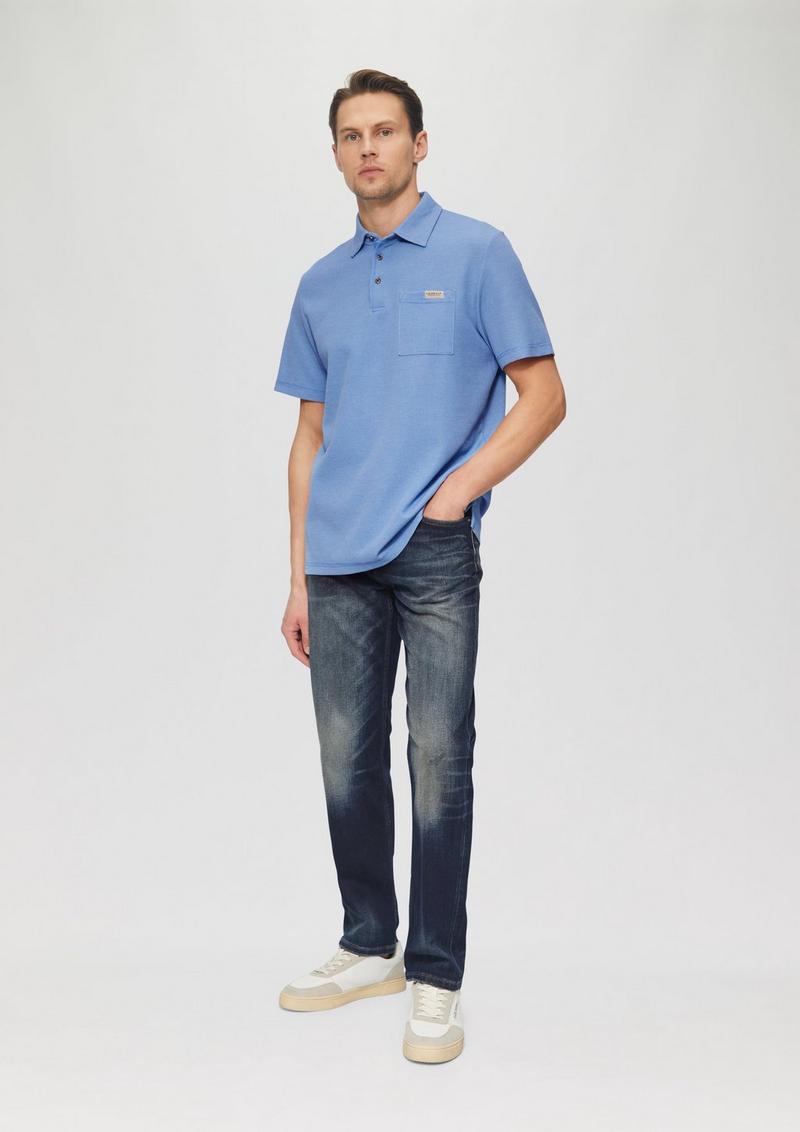 s.Oliver Poloshirt aus zweifarbigem Waffelpiqué mit Brusttasche - royalblau