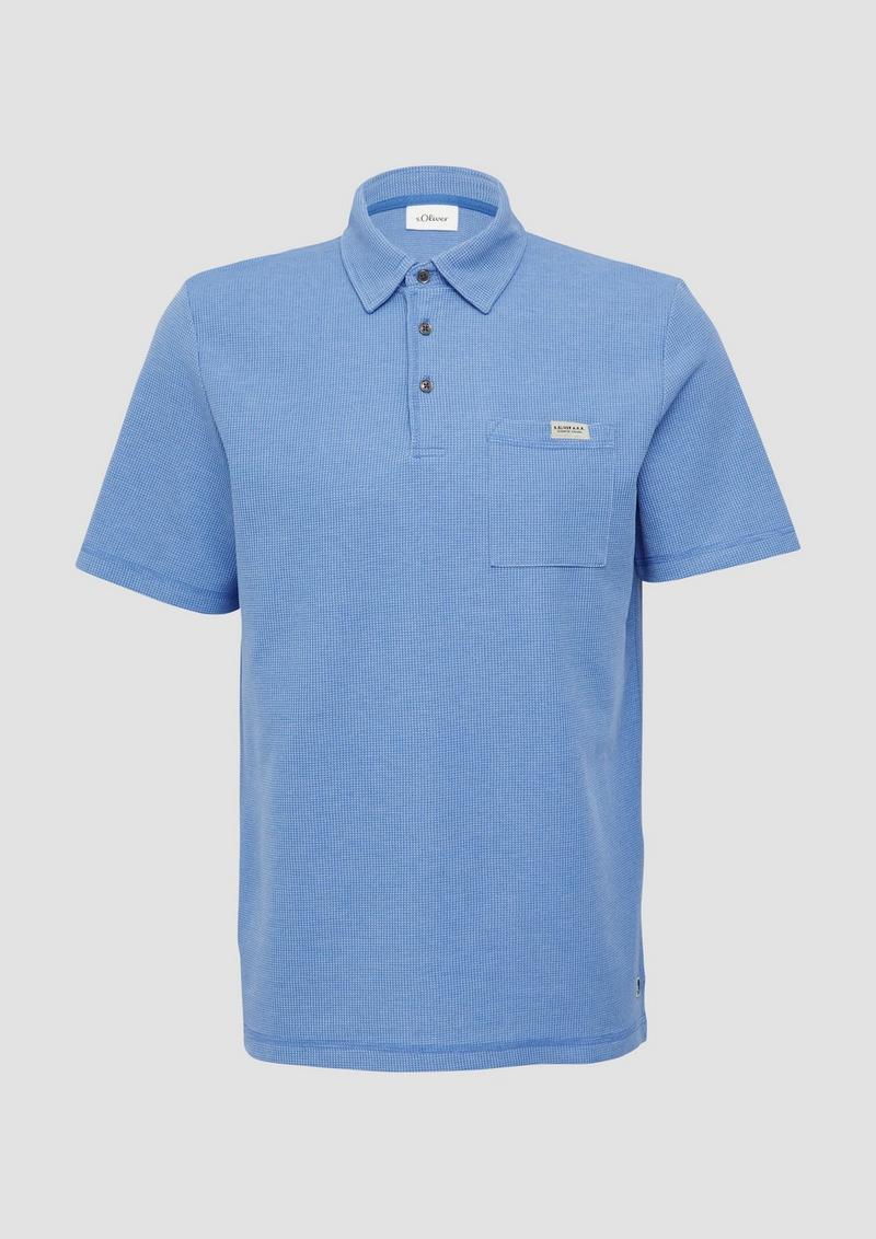 s.Oliver Poloshirt aus zweifarbigem Waffelpiqué mit Brusttasche - royalblau