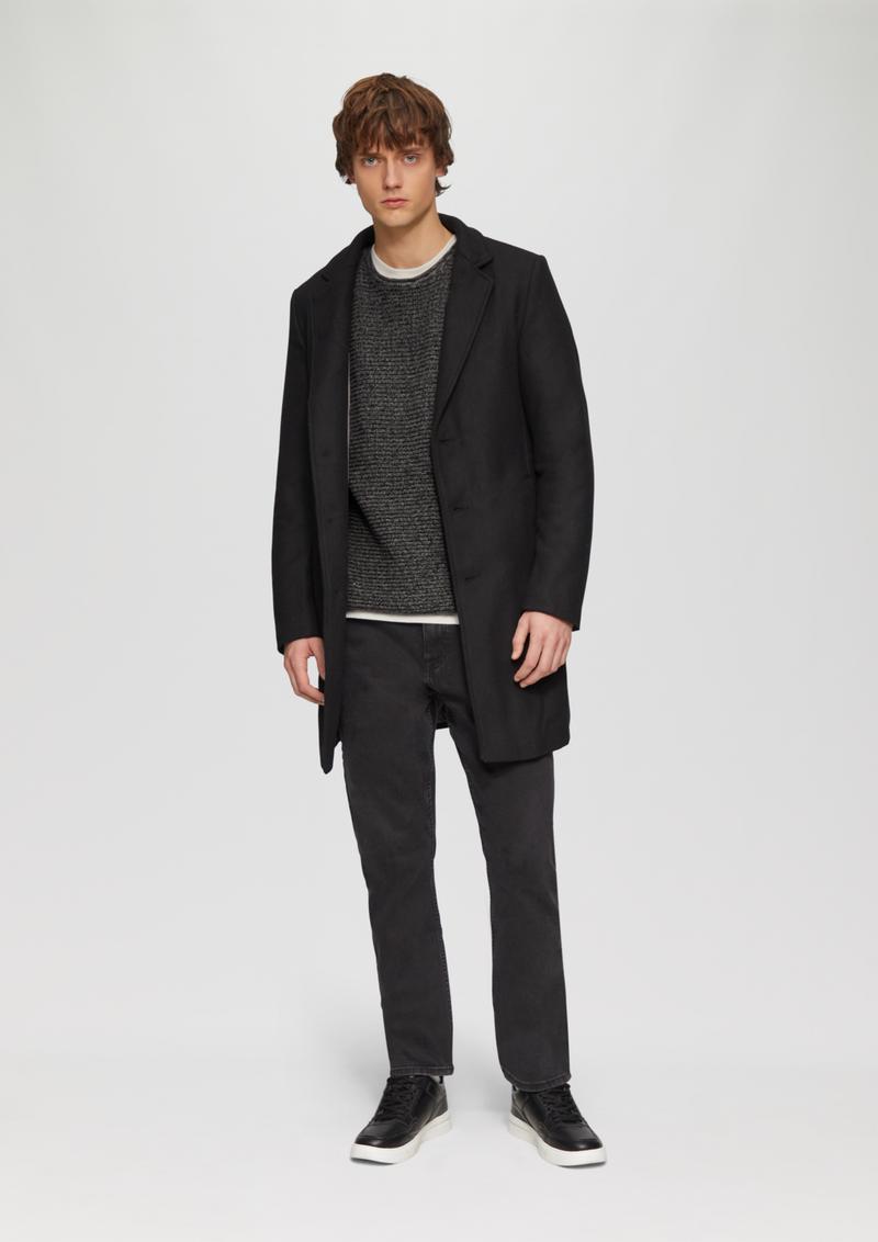 s.Oliver Melierter Strickpullover mit Rippstruktur - schwarz