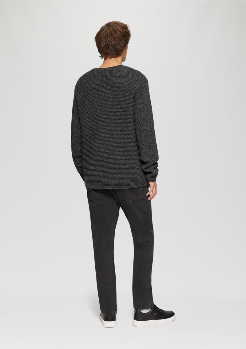 s.Oliver Melierter Strickpullover mit Rippstruktur - schwarz