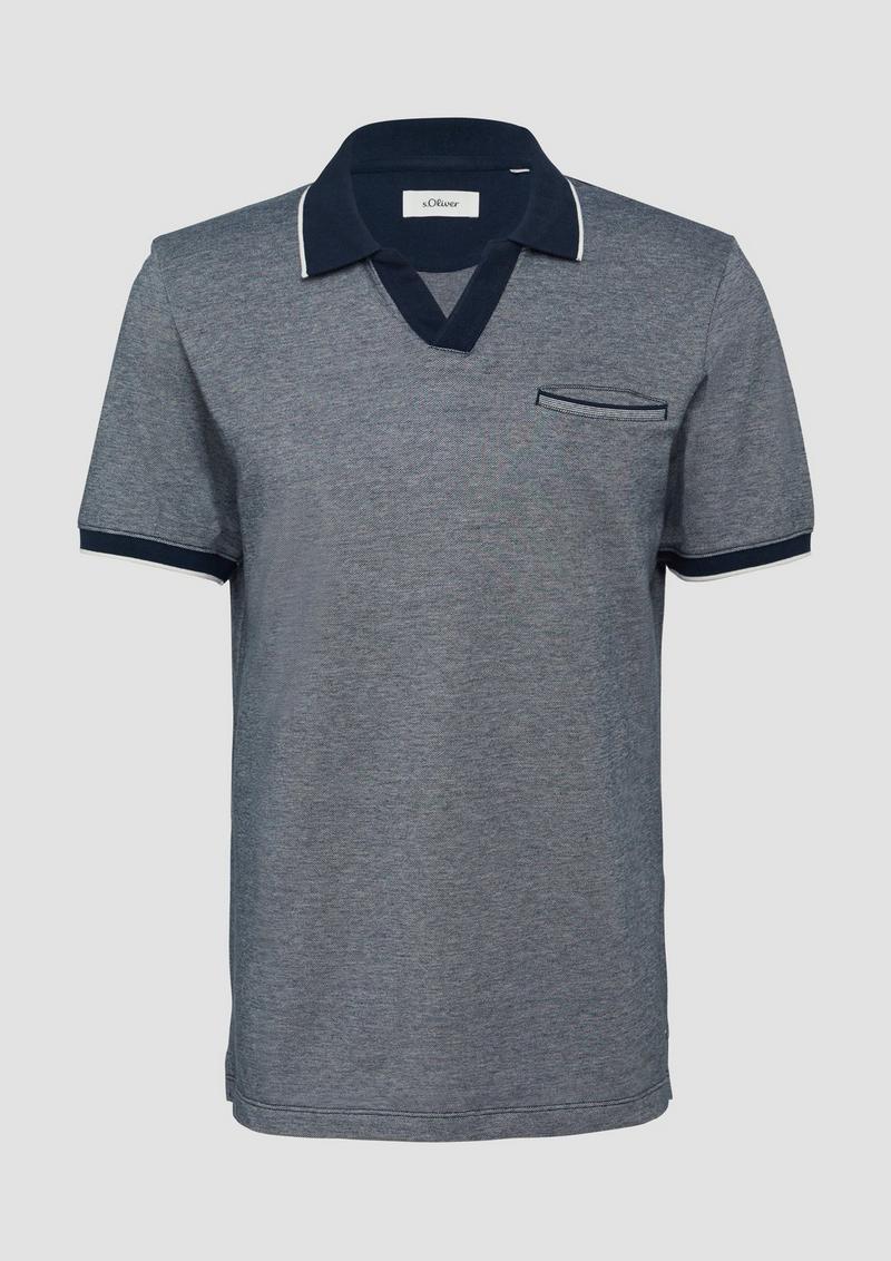 s.Oliver Poloshirt aus zweifarbigem Piqué mit Brusttasche - tiefblau