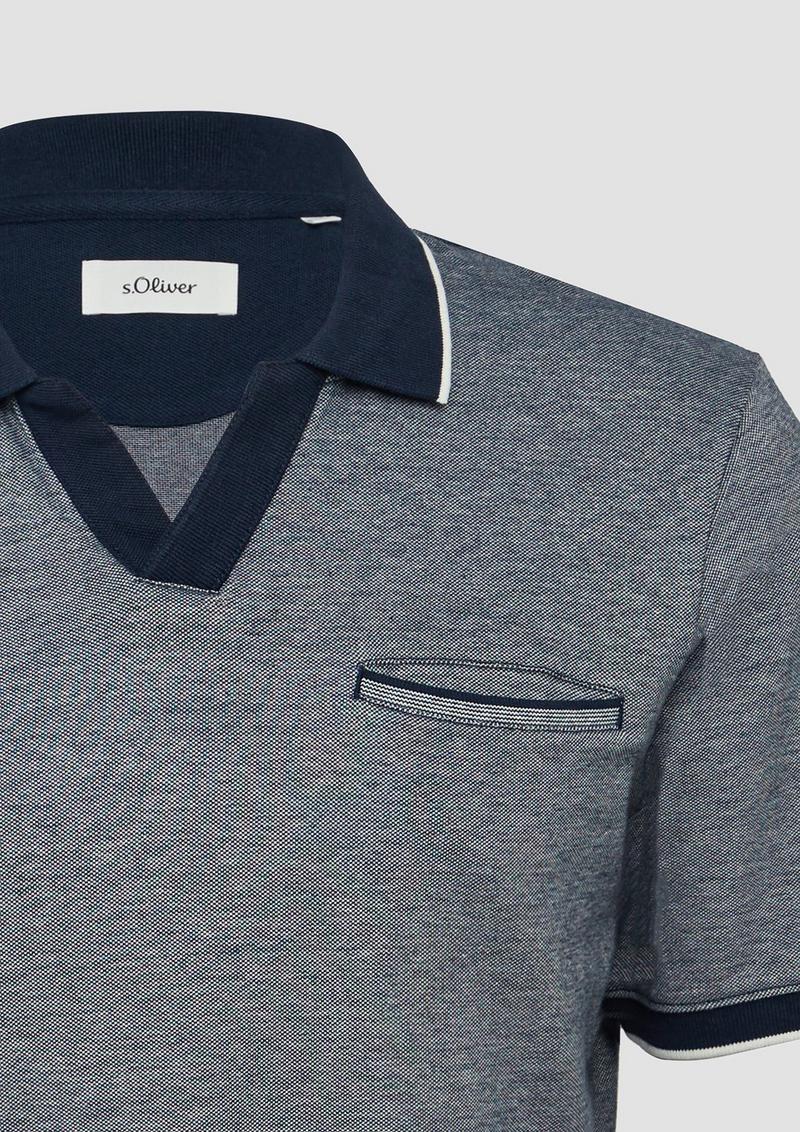 s.Oliver Poloshirt aus zweifarbigem Piqué mit Brusttasche - tiefblau